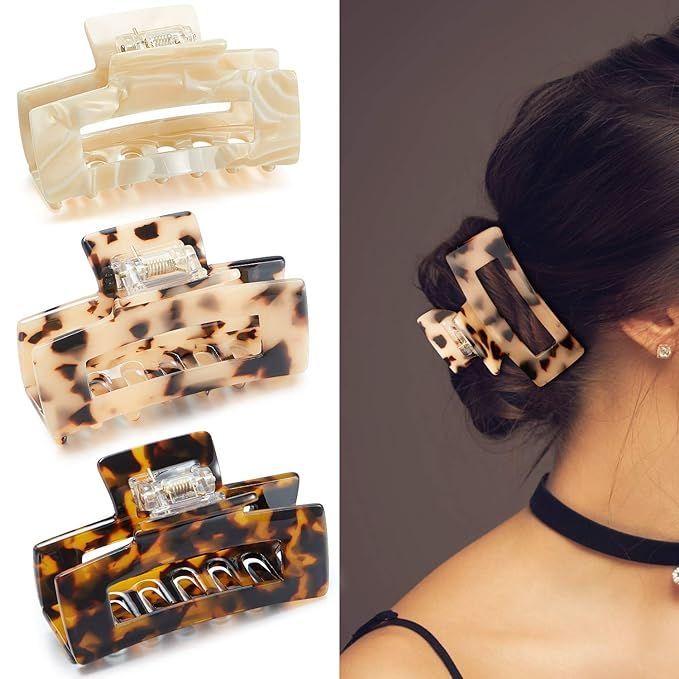 3 Pieces Acrylic Large Hair Claw Clips Cutout Tortoise Shell Hair Jaw Clips Celluloid French Desi... | Amazon (US)