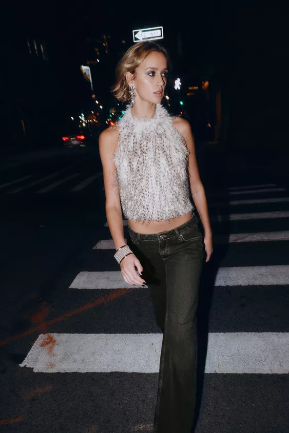 FAUX FUR HALTER TOP | Zara UK