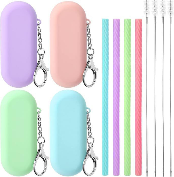 4 Sets Cruise Ship Essentials,4 Set Silicone Straws with Case Reusable Silicone Portable Drinking... | Amazon (US)