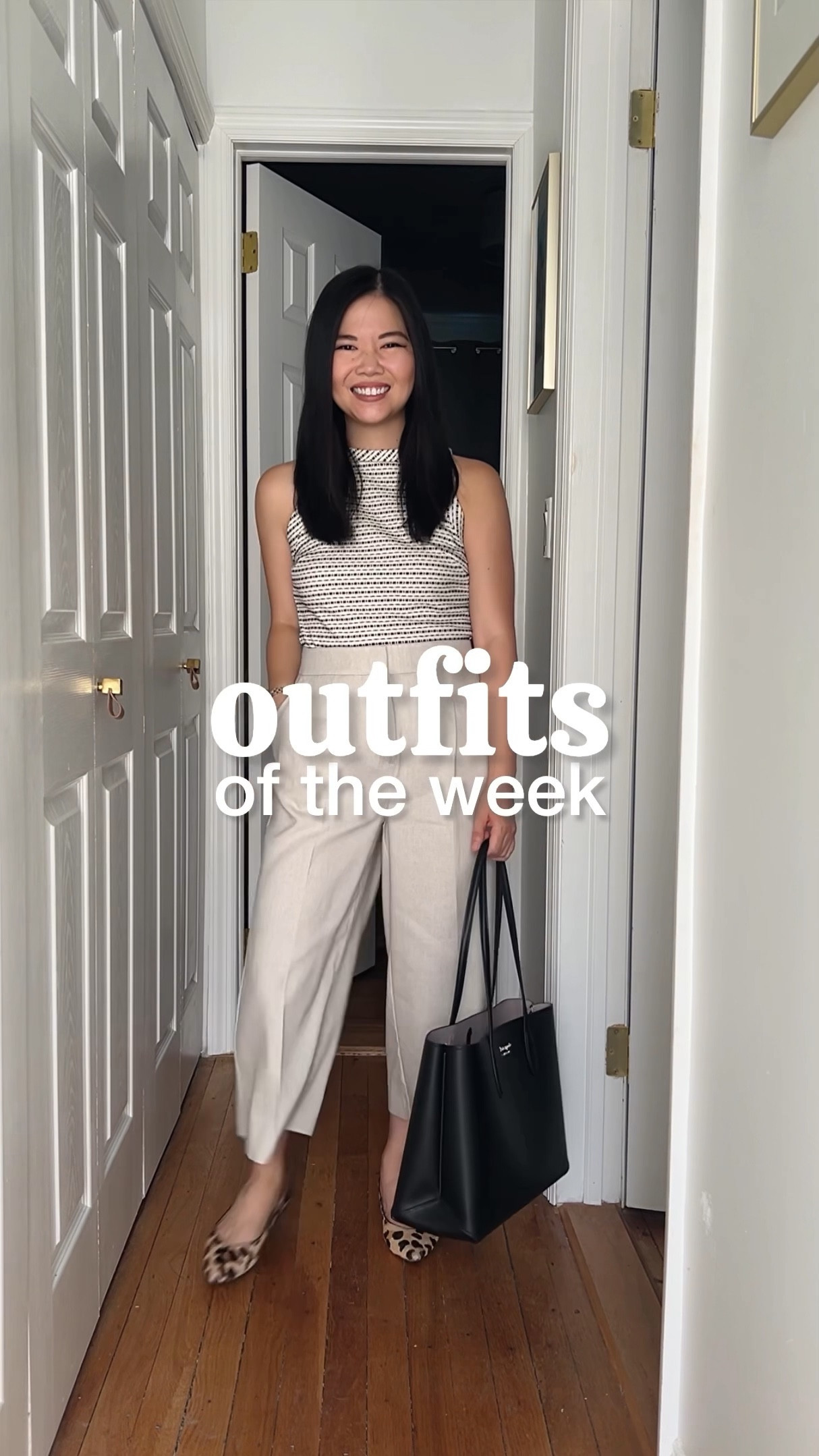 Black and white top (XS)
Work tank top
Linen pants (4P)
Linen work pants
Linen blend pants
Black tote bag 
Kate Spade All Day tote bag
Black bag
Work tote bag
Leopard flats 

Navy tank top (XS)
Navy Seamless tank 
Olive green midi skirt  (S)
Olive green slip skirt 
Kate Spade Knott satchel
Tan tote bag
Brown tote bag
Braided sandals (TTS) 

Beige sleeveless top (XS)
Beige top 
Beige mock neck top 
White pants  (4P)
Cream pants 
Work pants 
Taupe tote bag 
Kate Spade All Day tote bag
Brown pumps (TTS)
Brown mule pumps 

Black dress (XSP)
Black work dress
Tan bag
Brown bag
Kate Spade Knott satchel bag
Braided sandals (TTS) 

Black tank top (XS)
Black top
LOFT kick crop jeans (4P)
Light wash jeans 

Summer work outfits
Business casual outfit
Smart casual outfit
Neutral outfits
Ann Taylor
Teacher outfit

#LTKSeasonal #LTKworkwear #LTKstyletip