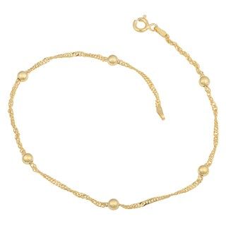 Fremada 14k Yellow Gold Over Sterling Silver Singapore Bead Station Anklet (10 inches) | Bed Bath & Beyond