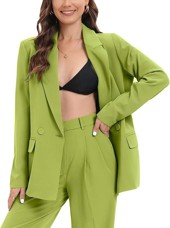 TRNY Women's Oversized Double-Breasted Suit Blazer Jacket Long Sleeve Casual Boyfriend Style Work... | Amazon (US)