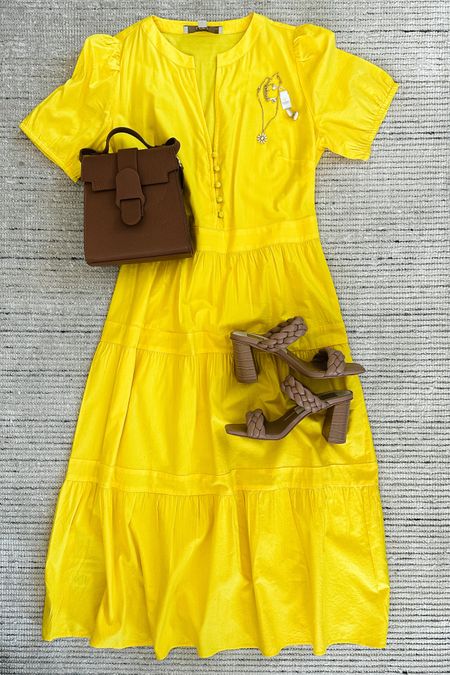 Beautiful yellow spring dress that would be perfect for lunches, vacation outfit, a more casual Easter or for every day spring outfit!  The puff sleeve on this dress is so stunning and I love how it’s tiered and a fun yellow. Right not it’s 30% off plus an additional 20% off! Linking dress and accessories 

#LTKSeasonal #LTKstyletip #LTKsalealert