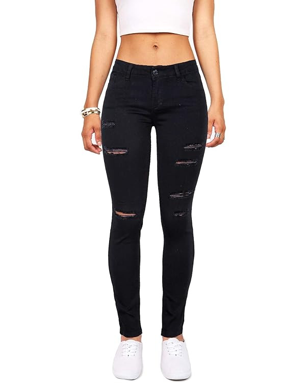 Women's High Waisted Stretch Ripped Skinny Jeans Juniors Destroyed Butt Lifting Denim Pants | Amazon (US)