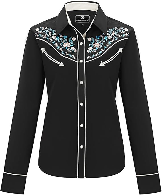 Women's Embroidered Western Cowgirl Slim Fit Shirt Long Sleeve Snap Button Down Shirt with Embroi... | Amazon (US)
