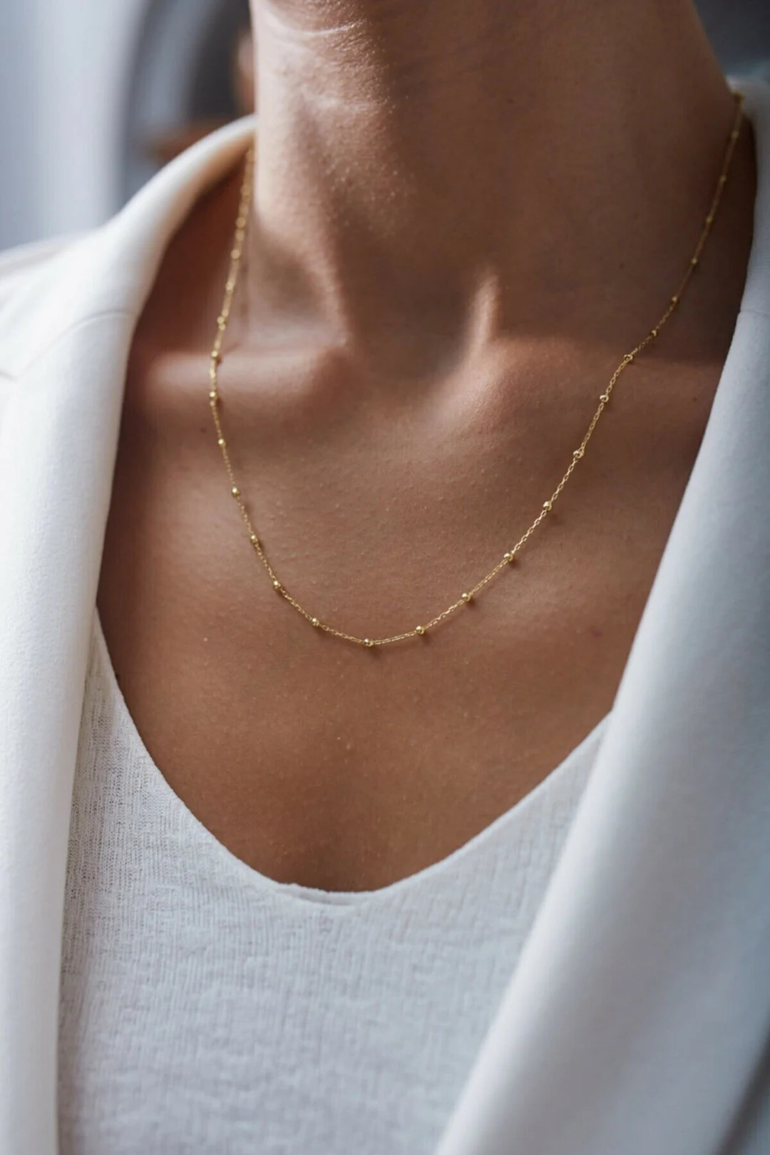 Gold Ball Necklace, 925 Sterling Silver Layering Chain, Beaded Satellite Dainty Minimalist Chain,... | Etsy (DACH)