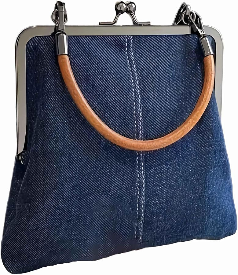 Denim Crossbody Tote Bags For Women, Mini Blue Denim Totebag Kiss Lock Purses And Handbags Access... | Amazon (US)