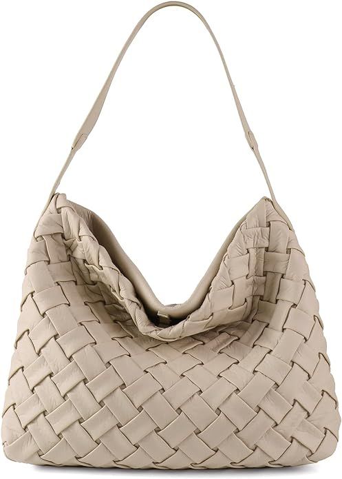 PoVwlty Woven Handbag for Women Vegan Leather Tote Bag Large Travel Handbag Retro Handmade Should... | Amazon (US)