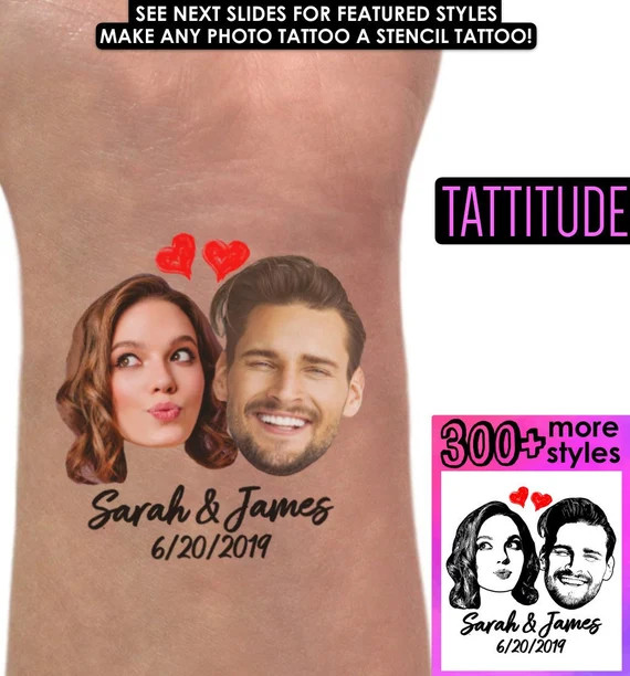 Wedding Anniversary Favors Tattoos | custom, face, photo, temporary tattoo, couples, engagement p... | Etsy (US)