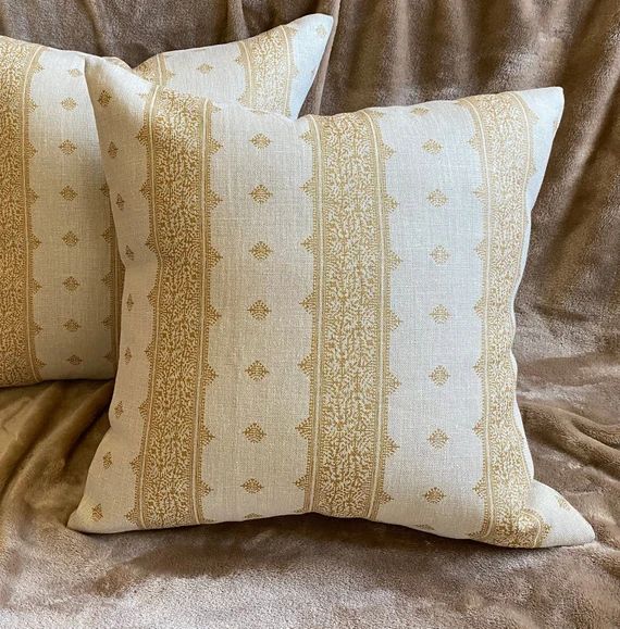 Peter Dunham Motif  Textiles Fez Stripe In Gold Natural Couch Living Room Pillow/Ships immediatel... | Etsy (US)