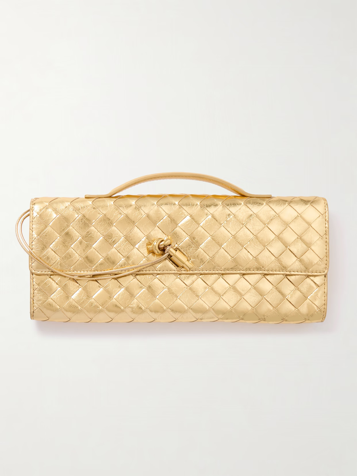 Bottega Veneta - Andiamo Long Intrecciato Metallic Leather Clutch - Gold | NET-A-PORTER (US)