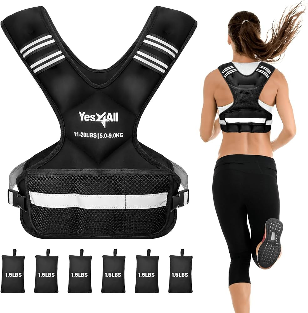 Yes4All Adjustable Weighted Vest 11-32lbs with Reflective Strip, Large Weight Vest for Strength T... | Amazon (US)