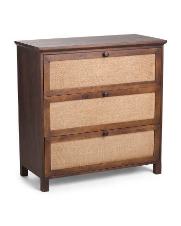 3 Drawer Mango Wood Cabinet With Natural Cane | TJ Maxx