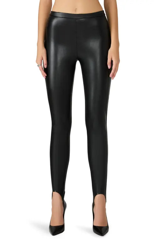 Steve Madden Faux Leather Stirrup Leggings in Black at Nordstrom, Size Large | Nordstrom