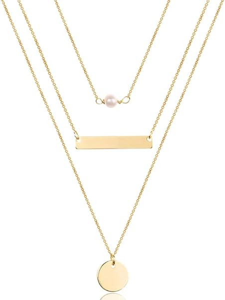Turandoss Dainty Layered Choker Necklace, Handmade Y Pendant Necklace Multilayer Bar Disc Necklac... | Amazon (US)