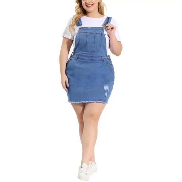 Agnes Orinda Women's Plus Size Raw Hem Jeans Denim Suspender Ripped Overall without tube Top - Wa... | Walmart (US)