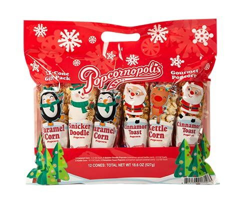 Popcornopolis Gourmet Popcorn Snacks, Holiday12 Cone Variety Snack Packs (Gift Cone) – Perfect ... | Amazon (US)