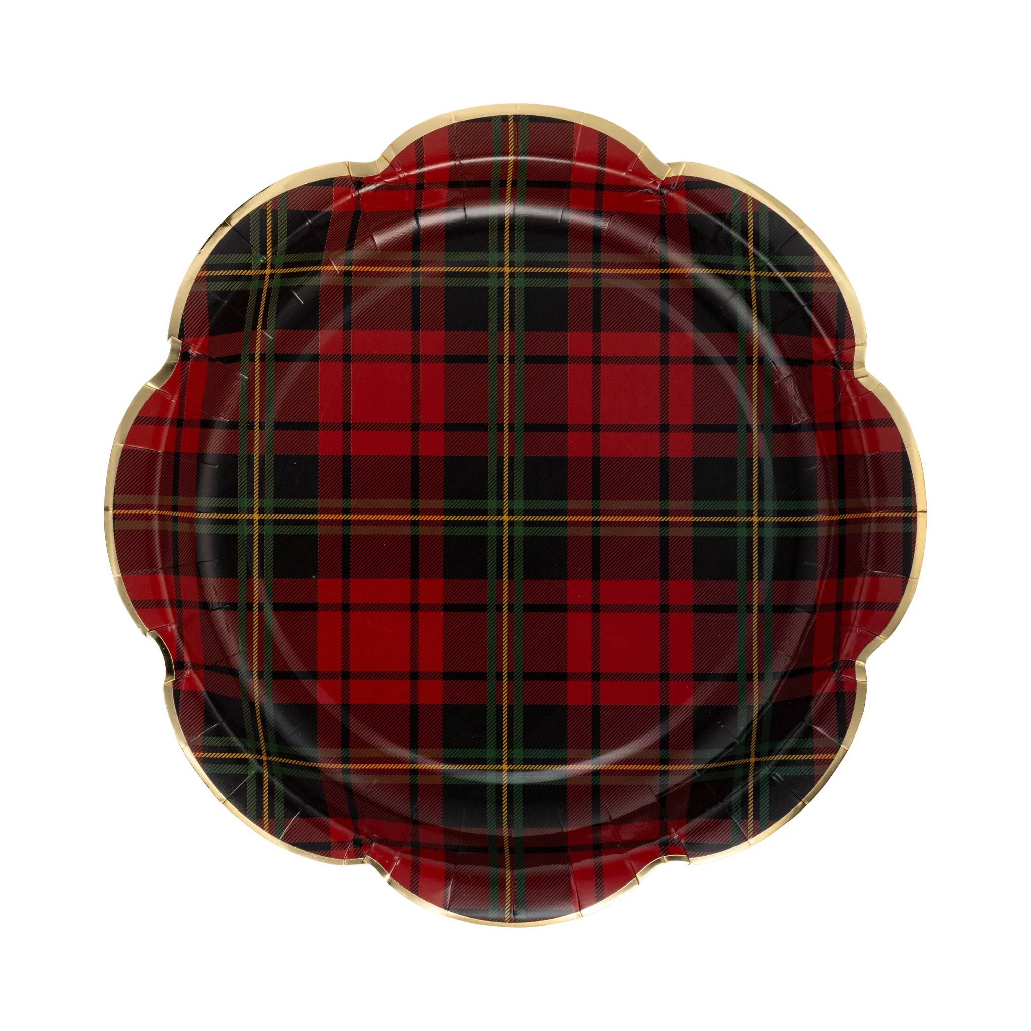 Red Christmas Plaid Round Scalloped Plate | My Mind's Eye