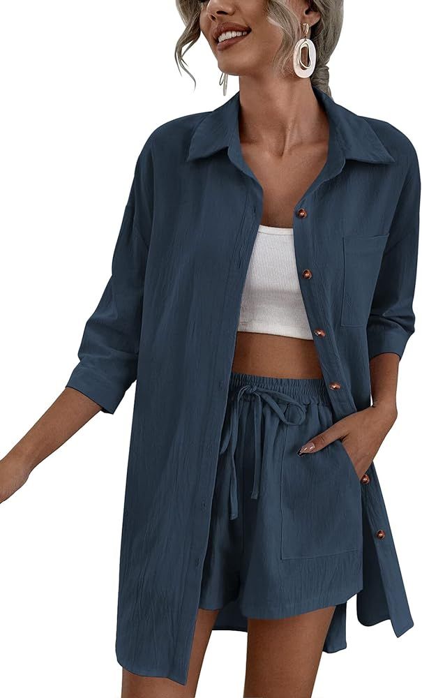 Amazon.com: Zeagoo Women’s 2 Piece Casual Sweatsuit Sets Solid 3/4 Sleeve Shirt And Loose High ... | Amazon (US)