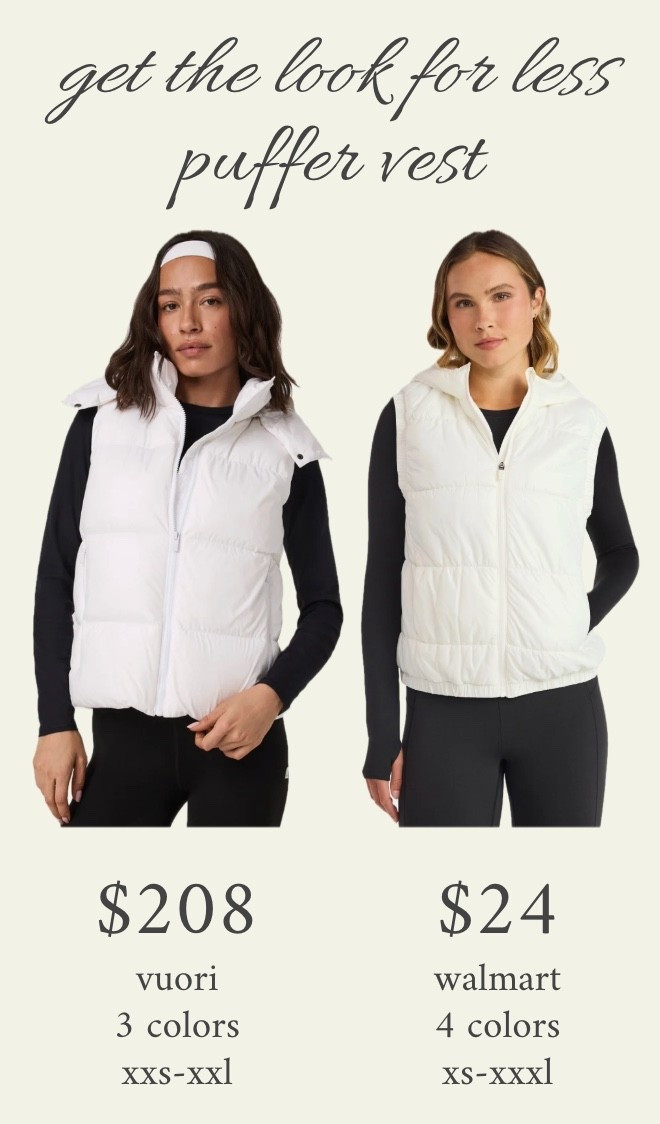 Get the look for less! These vuori puffer vests are so cute, and walmart has a similar version for only $24!  ………………. vuori dupe alo dupe lulu dupe walmart dupe lululemon dupe walmart new arrivals avia vest quilted vest puffer vest winter outfit winter look winter trends viral vest skiing outfit travel look Colorado outfit airport outfit airplane look travel look travel outfit plus size vest white puffer vest black puffer vest gifts for her gifts under $25 gift guide gifts for friends favorite things party gifts gifts for teens walmart fashion walmart finds 

#LTKGiftGuide #LTKActive #LTKTravel