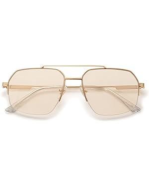 SOJOS Trendy Aviator Sunglasses Mens Womens Retro Double Bridge Metal Frame Semi-Rimless Shades S... | Amazon (US)