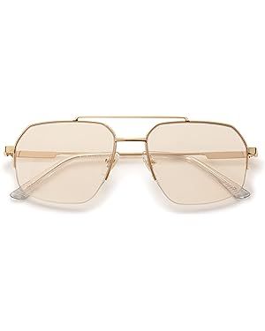 SOJOS Trendy Aviator Sunglasses Mens Womens Retro Double Bridge Metal Semi-Rimless Shades Lentes ... | Amazon (US)