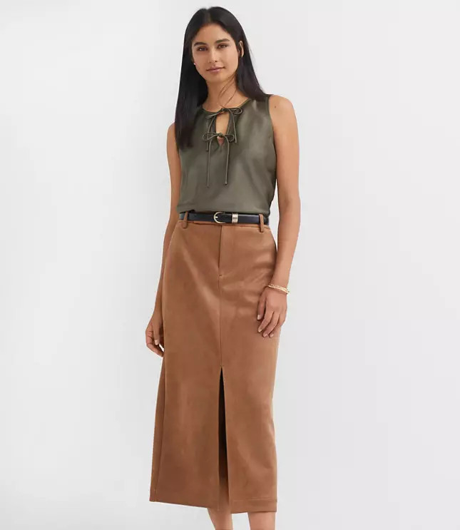 Faux Suede Midi Pocket Skirt | LOFT