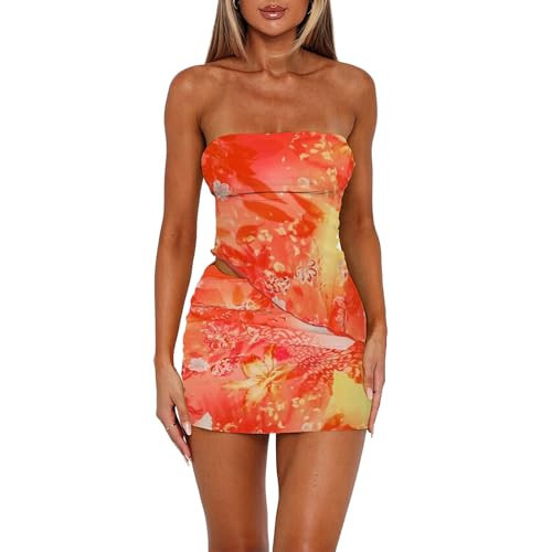 Goafuliy Womens Two Piece Dress Sets Asymmetrical Tops Tiedye Sweat Mini Skirt Tropical Vacation Outfits Orange XS | Amazon (US)