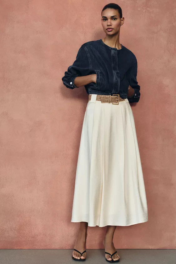 BRAIDED BELT MIDI SKIRT | Zara US