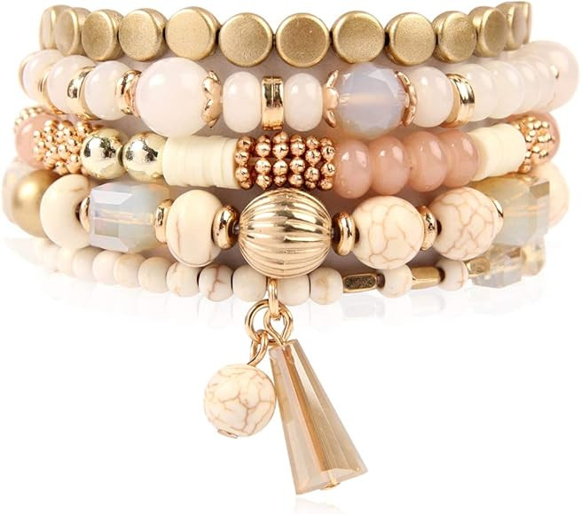 RIAH FASHION Bohemian Mix Bead Multi Layer Versatile Statement Bracelets - Stackable Beaded Stran... | Amazon (US)