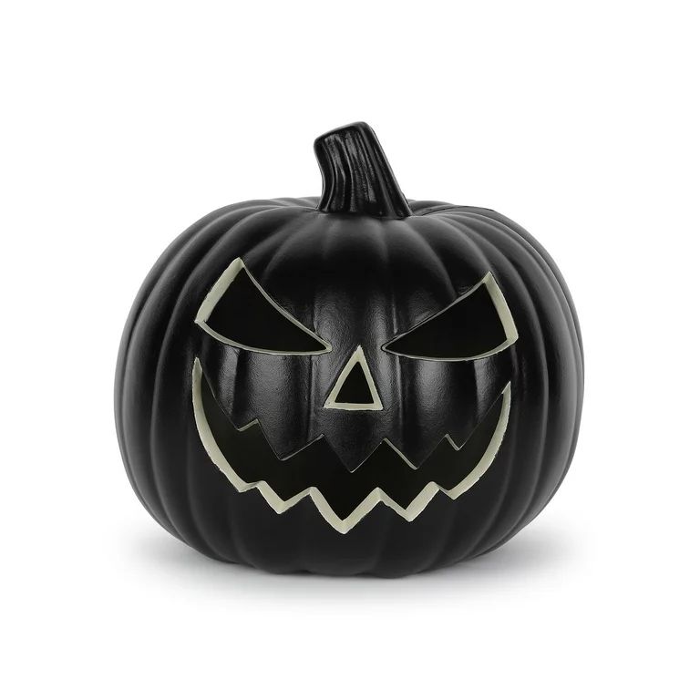 Halloween Black Polypropylene Light-Up Jack-O’-Lantern Decoration, 9 in x 9 in x 9 in, by Way T... | Walmart (US)