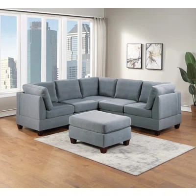 Modular Sectional 6Pc Set Living Room Furniture Corner Sectional Couch Linen Like Fabric 3X Corner Wedge 2X Armless Chairs And 1X Ottoman | Wayfair North America