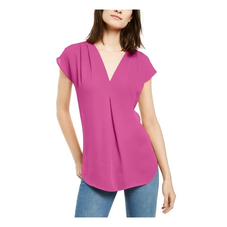 INC Womens Pink Inverted Pleat Cap Sleeve V Neck Blouse Top  Size S | Walmart (US)