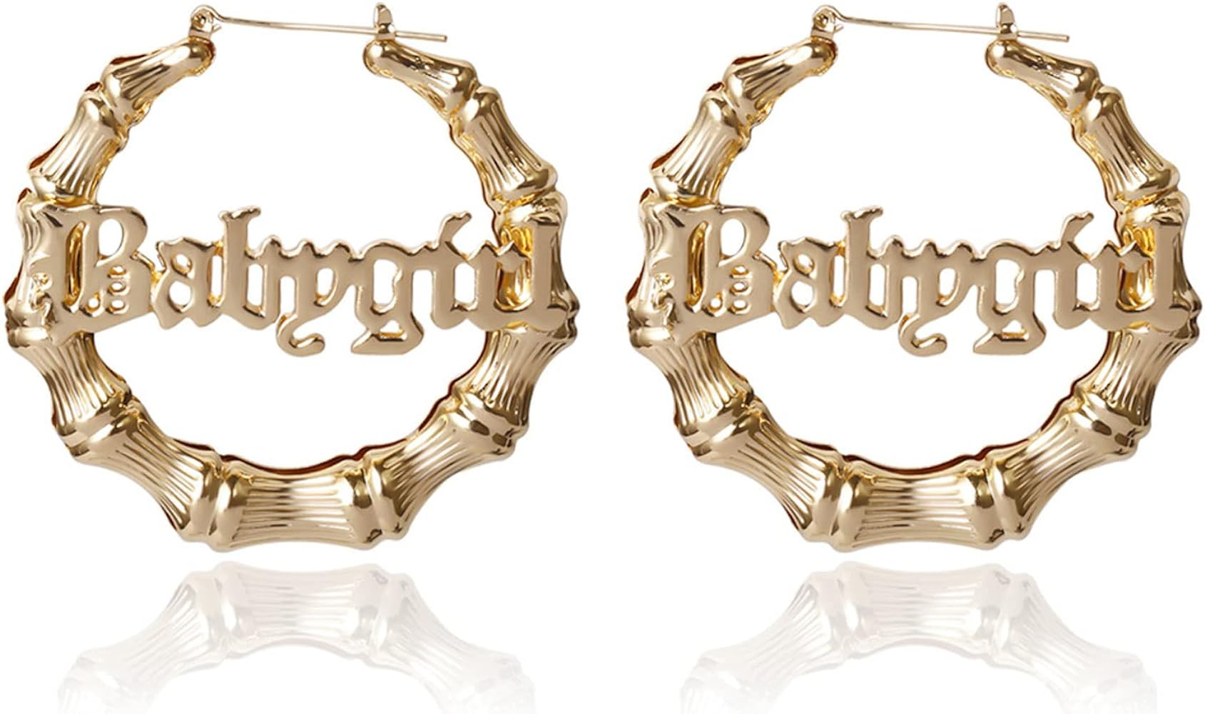 Fashion Retro Baby Word Hoop Earrings Hip-Hop Golden Big Hollow Round Circle Letter Earrings Exag... | Amazon (US)