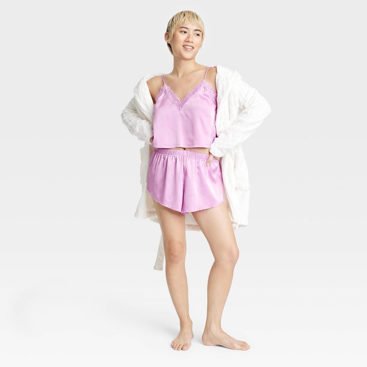Women's Satin Lace Trim Tank and Shorts Pajama Set - Colsie™ | Target