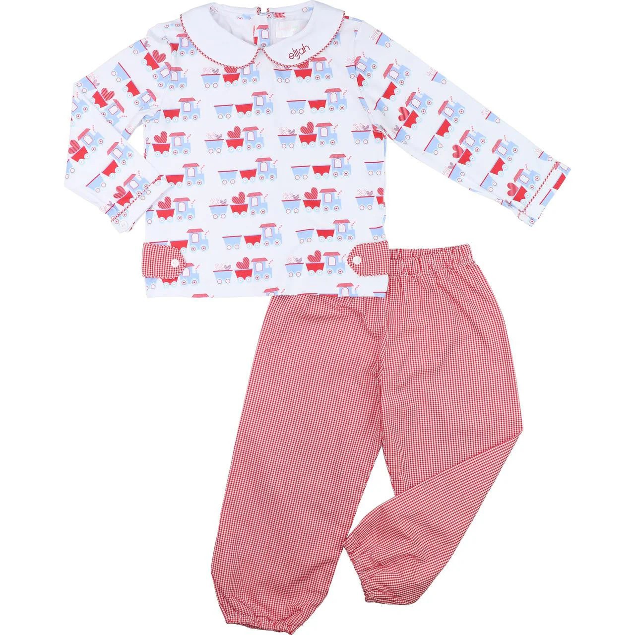 Red Gingham Valentine Train Pant Set | Cecil and Lou