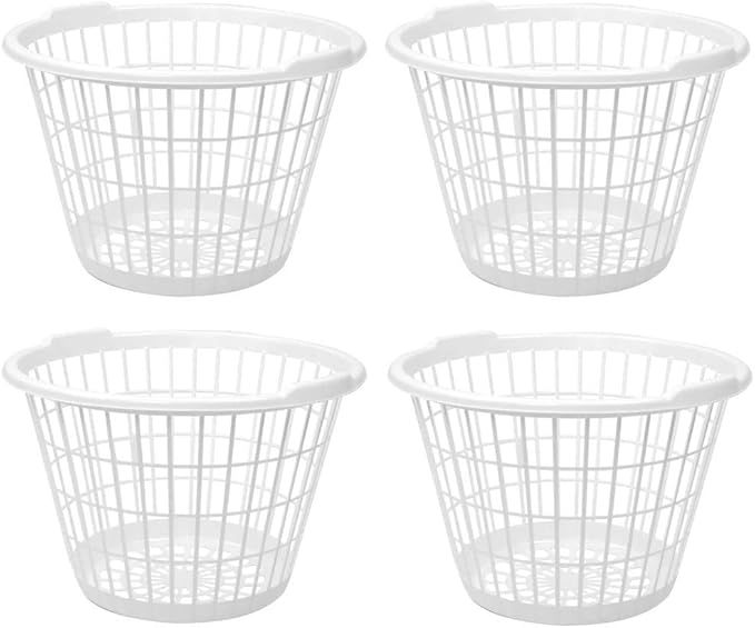 Set of 4 White Lightweight Plastic One Bushel Capacity Laundry Baskets | Amazon (US)