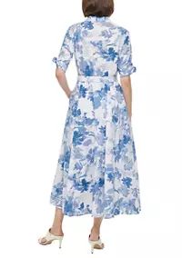 Calvin Klein Women's Short Sleeve Collar Neck Floral Print Midi Dress | Belk