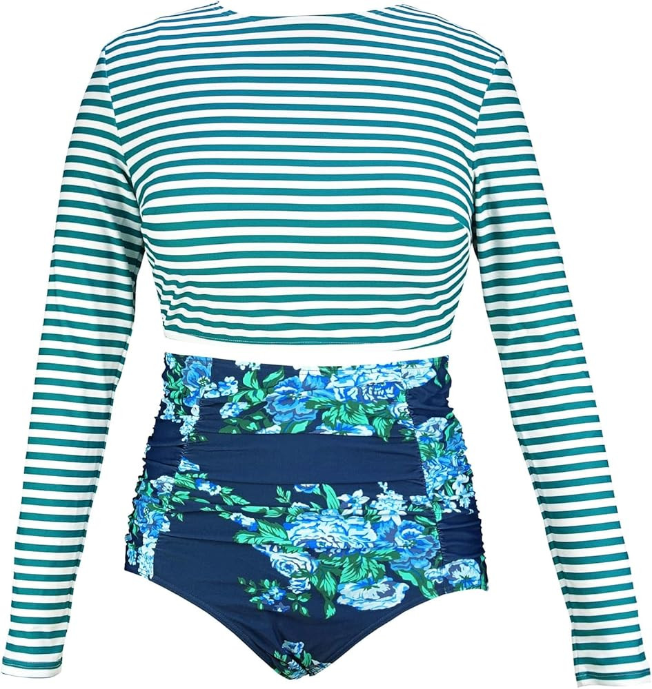COCOSHIP Women's Long Sleeve Swim Shirt Rash Guard Top Tankinis Set High Waist Bathing Swimsuit(FBA) | Amazon (US)
