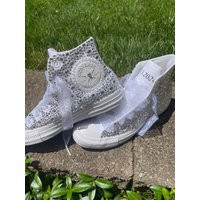 Rhinestone Wedding Sneakers Bling Pearl High Tops, Custom Shoes | Etsy (US)