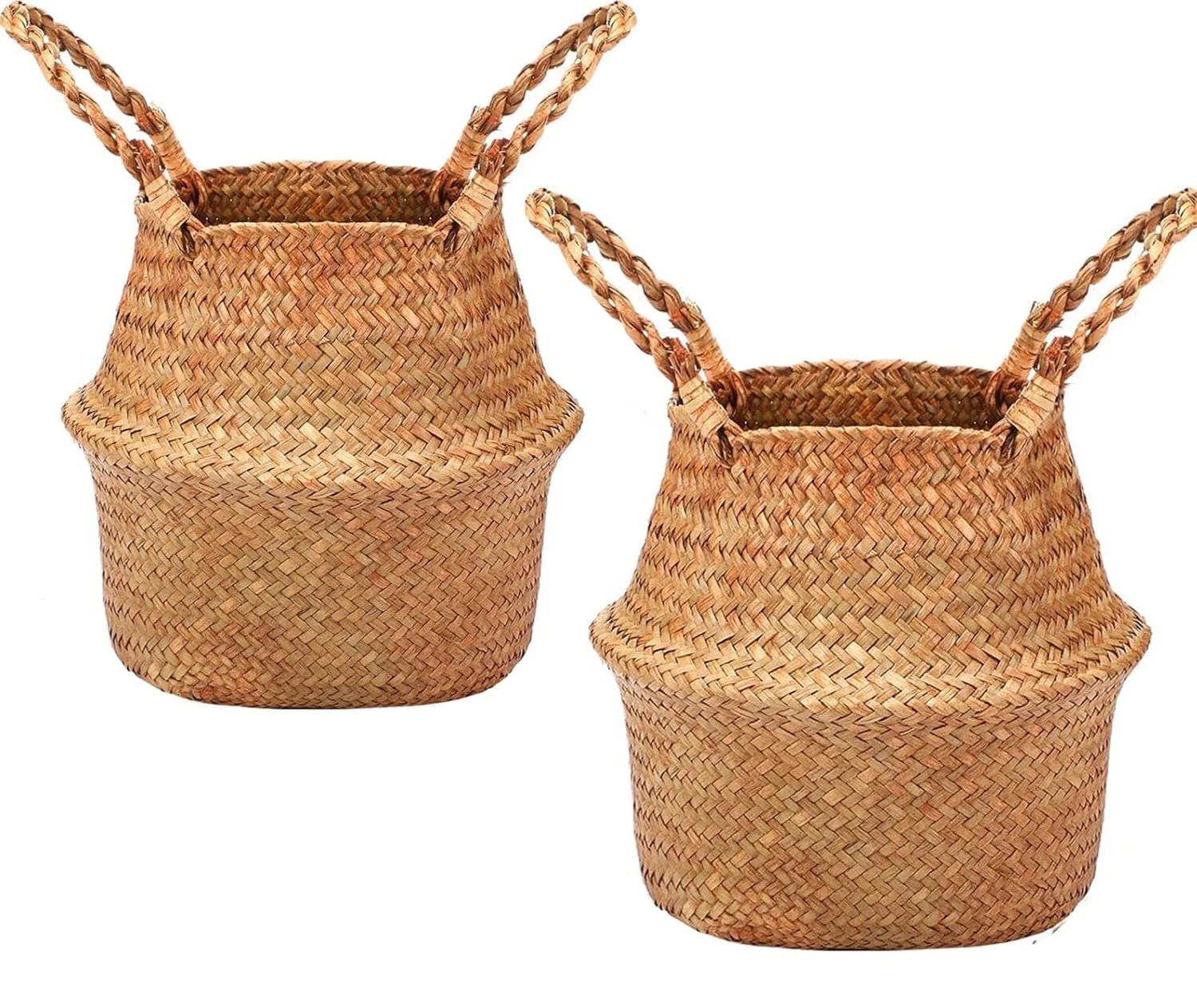 2 Pcs Natural Plant Pot with Handles,Seagrass Plant Basket Woven Belly Baskets Home Storage with ... | Walmart (US)