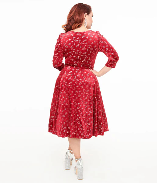 Hearts & Roses Burgundy Sparkle Paris Swing Dress | UniqueVintage