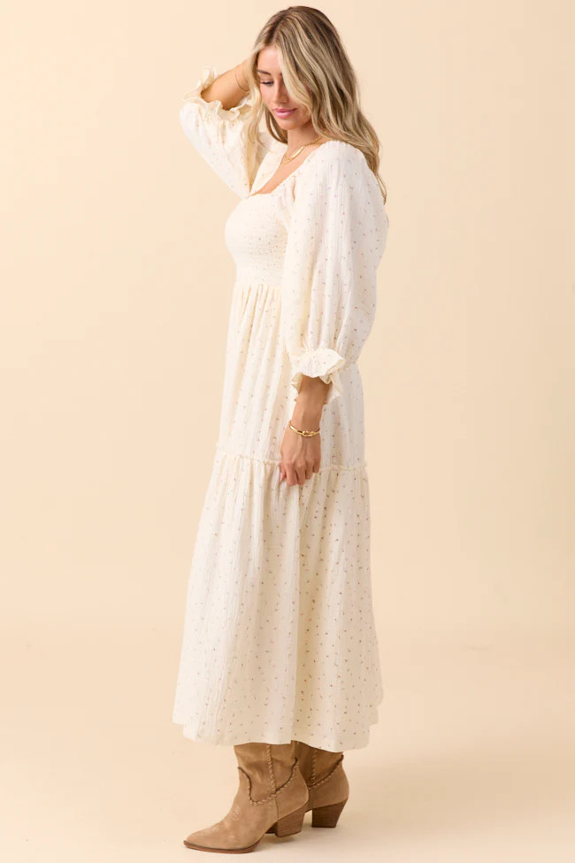 Thalia Ivory Floral Smocked Top Maxi Dress | Pink Lily