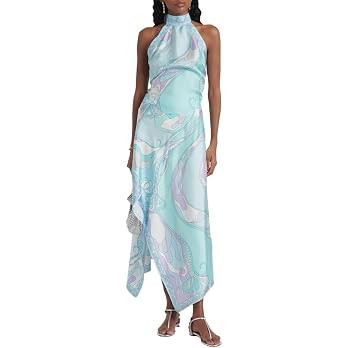 Wuitrie Two Piece Skirt Set for Women Summer Fashion Printed Satin Hanging Backless Top Irregular... | Amazon (US)