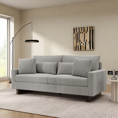 80.3" Corduroy Loveseat Sofa with Four Pillows, Upholstered Sofa Couch, Gray - ModernLuxe | Target