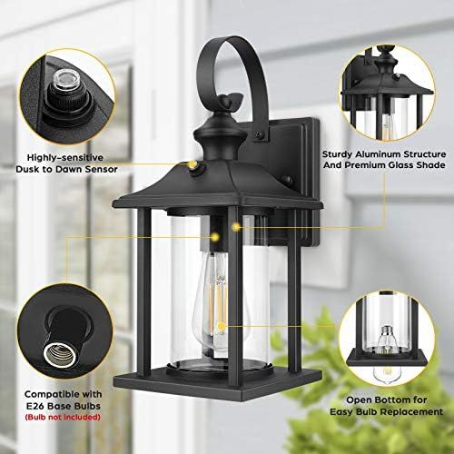 2-Pack Dusk to Dawn Sensor Outdoor Wall Lantern, Exterior Wall Mount Light Fixture with E26 Base ... | Amazon (US)