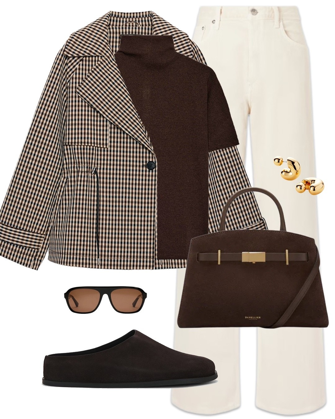 Plaid checks trench jacket cream jeans chocolate brown suede clogs

#LTKuk #LTKautumn #LTKeurope