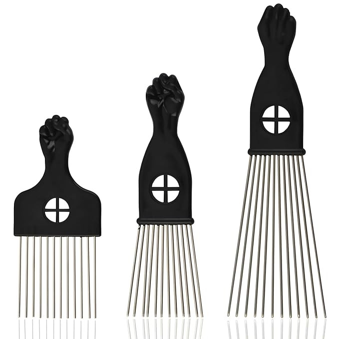 3-Piece Metal Afro Hair Pick Set, Fist Design Wide-Tooth Combs for Men & Women, Perfect for Natur... | Amazon (US)