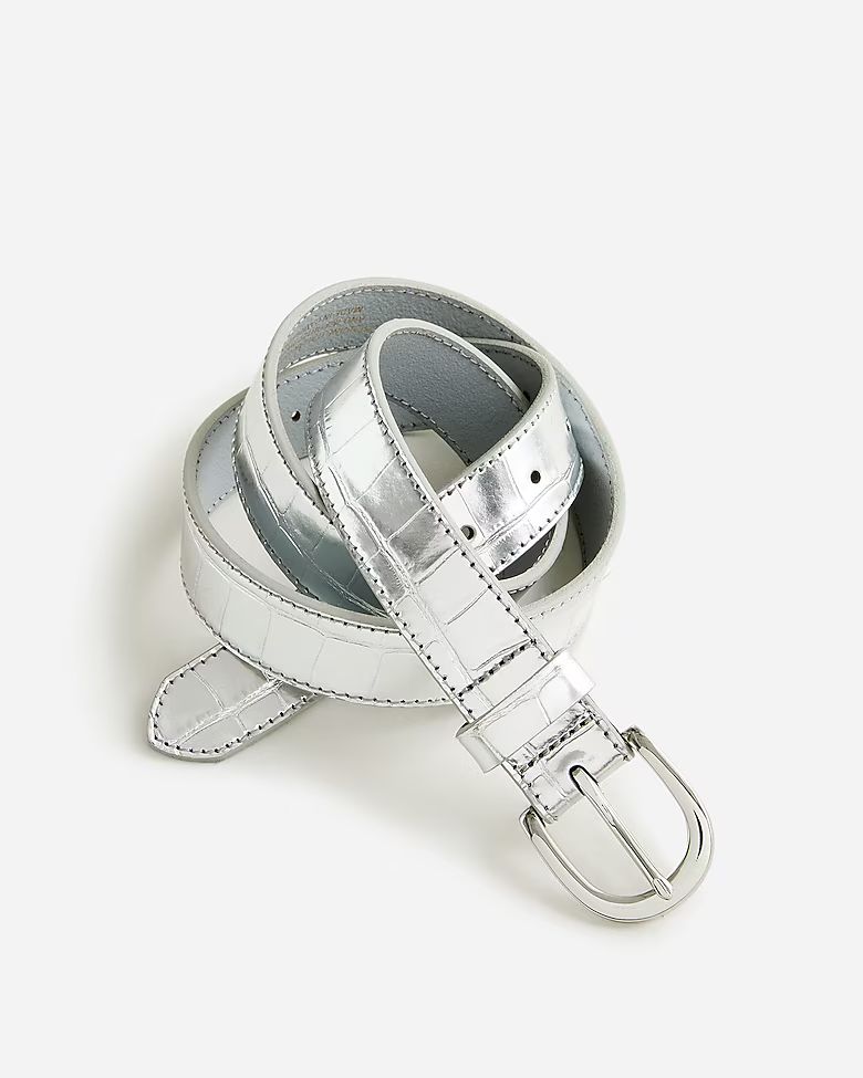 Classic belt in Italian croc-embossed metallic leather | J.Crew US