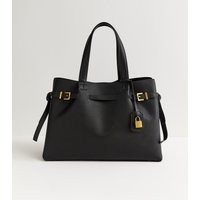 Black Faux Leather Belted Padlock Tote Bag Vegan New Look | New Look (UK)